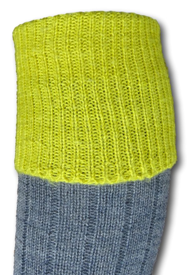 2 Ply Mid Grey Knee Length Woollen Socks With Full Purple Turnover Top - Size 7-8 - Image 2