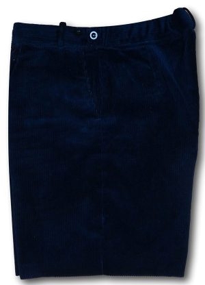 Navy Corduroy Short Trousers With Button Fly & Belt Loops 36"