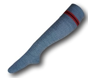 2 Ply Mid Grey Knee Length Woollen Socks With Red & Black Trim Bands. Size 7-8