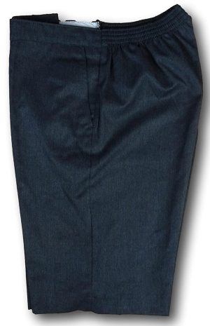 Grey Poly Viscose Short Trousers Elastic Back - Unlined - Unbranded - 34"