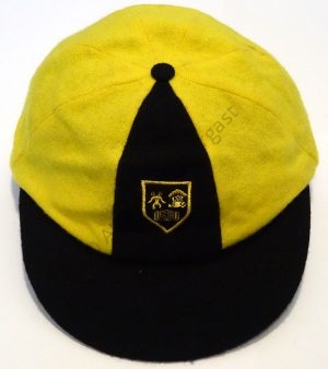 Yellow & Black Wool Flannel Cricket Cap With Embroided Badge